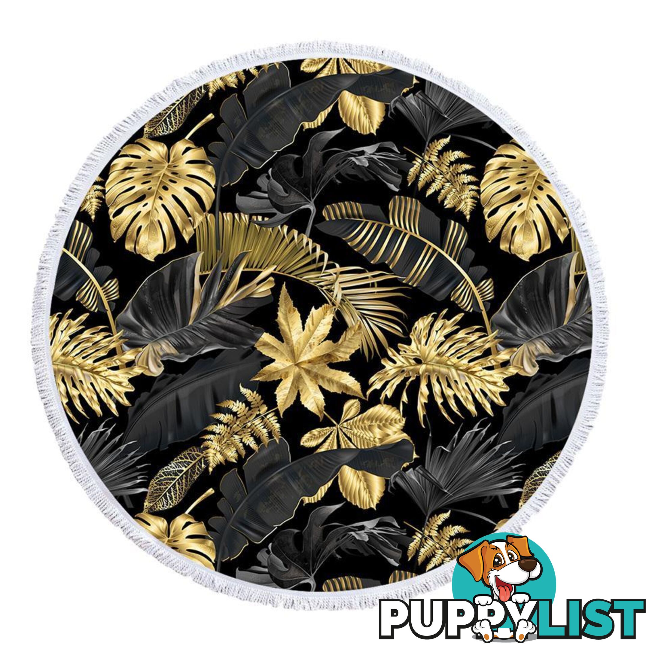 Golden Tropical Leaves Beach Towel - Towel - 7427046342018