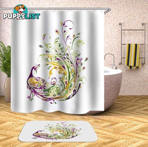 Green Yellow Purple Peacock Shower Curtain - Curtains - 7427045951648