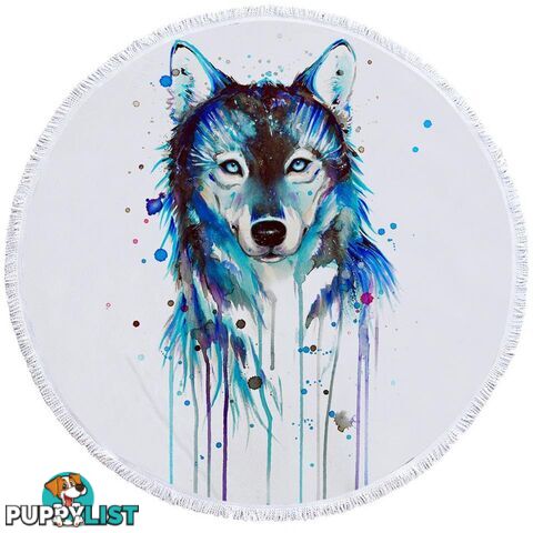 Blue Watercolor Wolf Beach Towel - Towel - 7427046329255