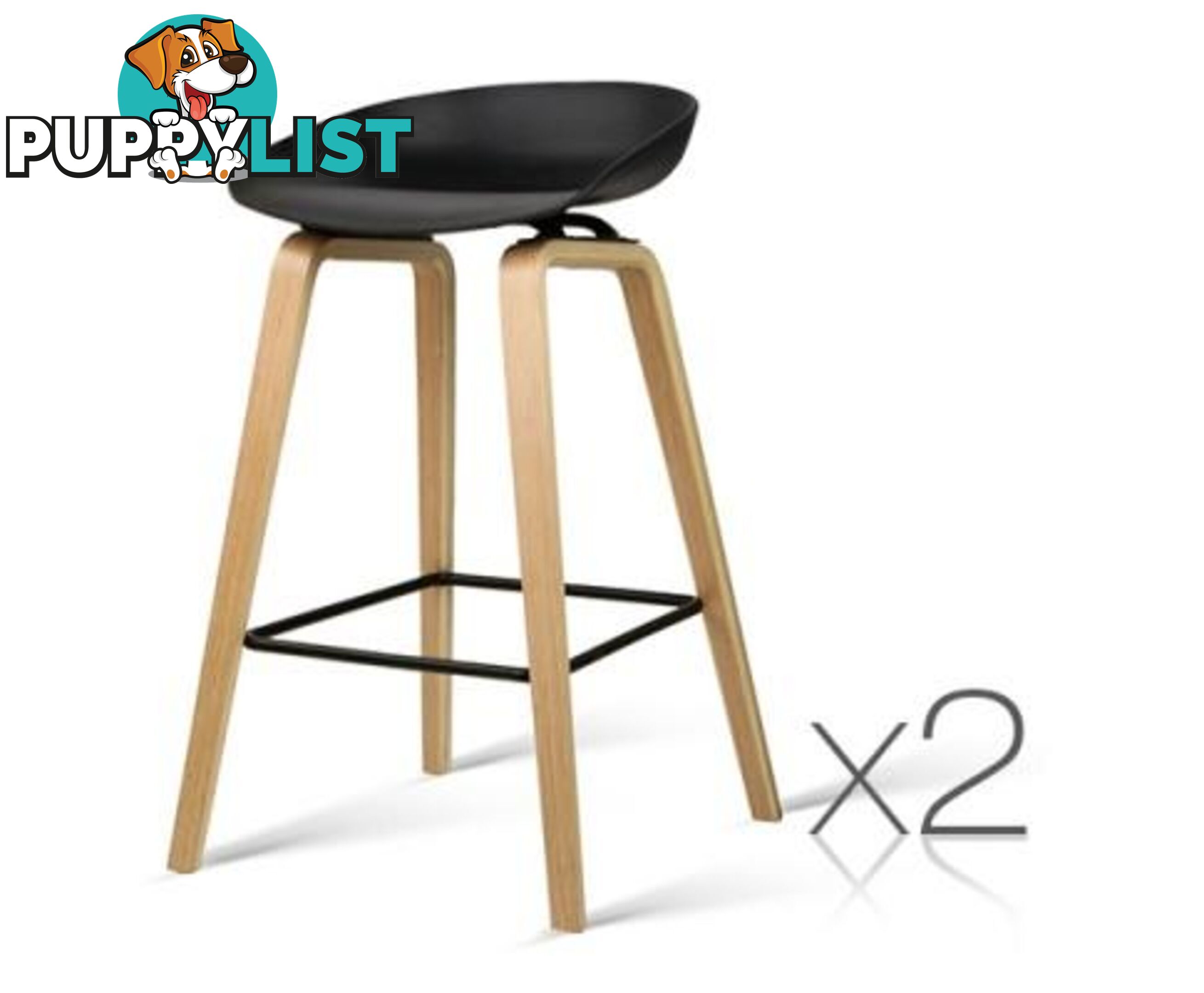 Set of 2 Wooden Barstools with Metal Footrest - Artiss - 4344744397245