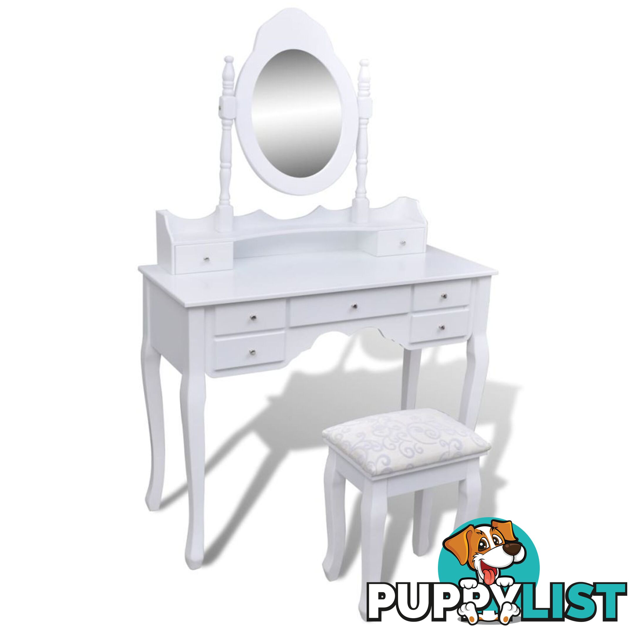 7-Drawer Dressing Table with Mirror and Stool- White - Unbranded - 4326500430946