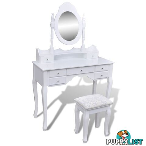 7-Drawer Dressing Table with Mirror and Stool- White - Unbranded - 4326500430946