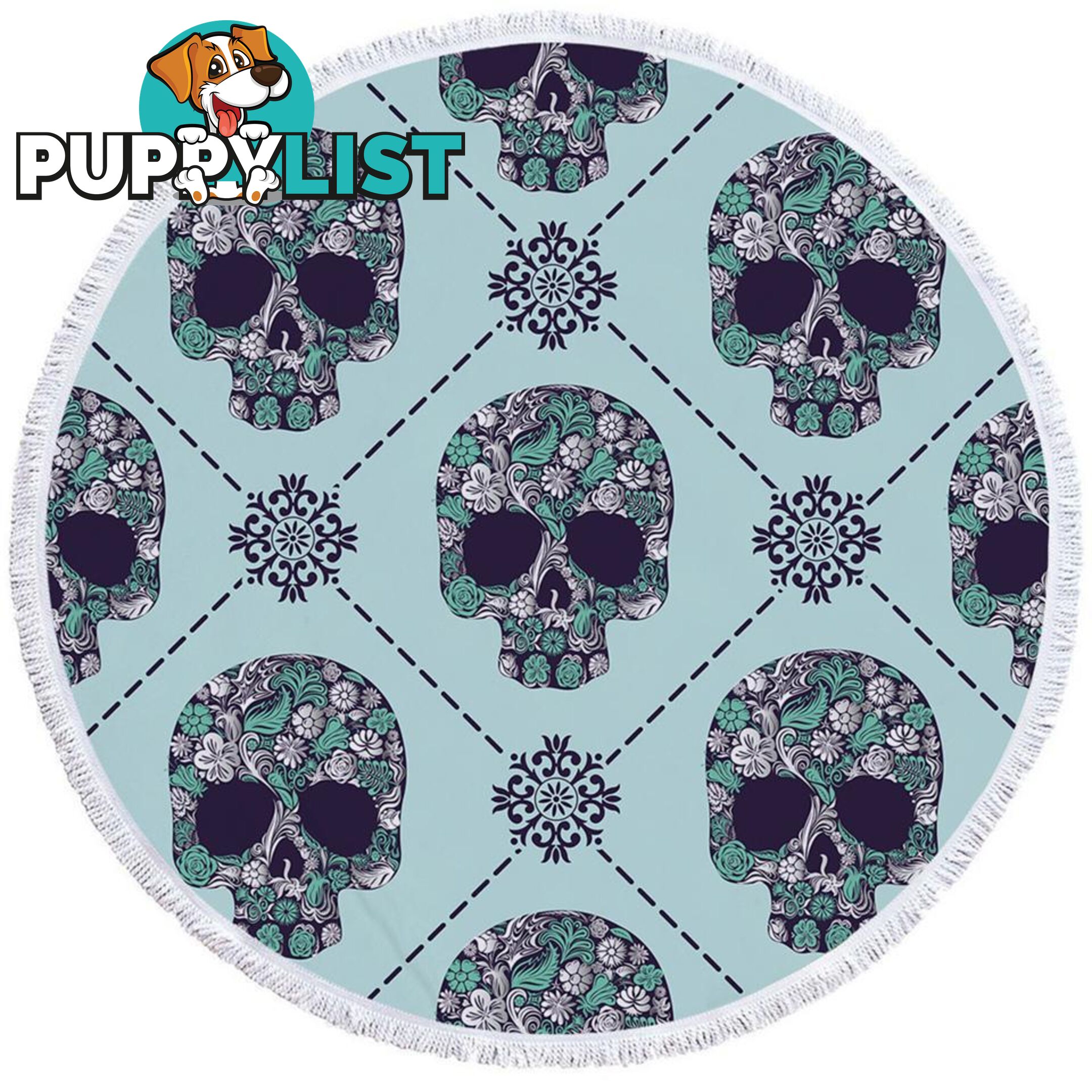 Turquoise Skulls Beach Towel - Towel - 7427046319805