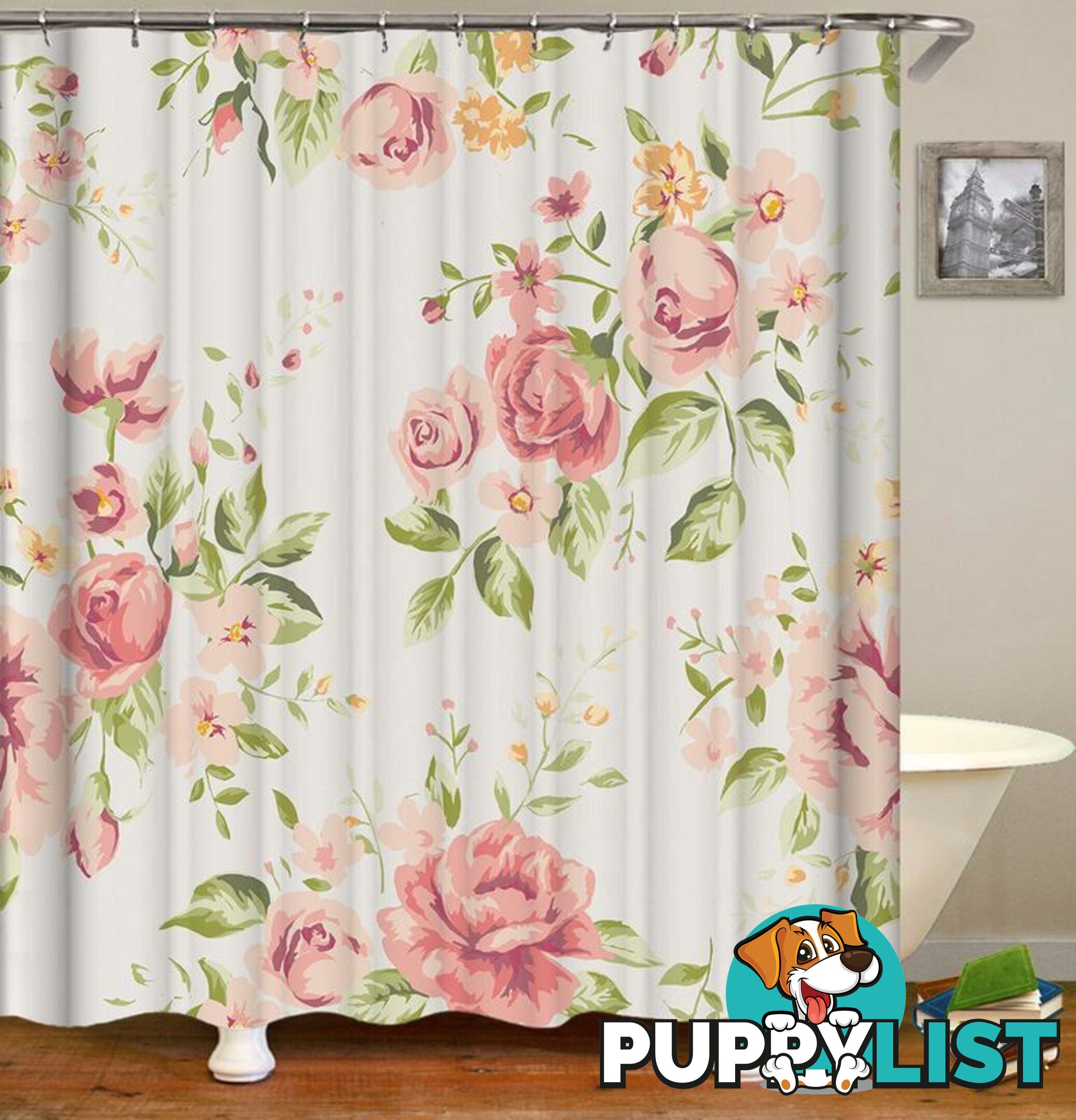 Light Pink Floral Shower Curtain - Curtain - 7427045938731