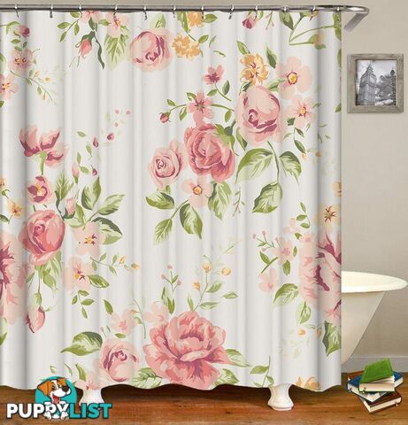 Light Pink Floral Shower Curtain - Curtain - 7427045938731