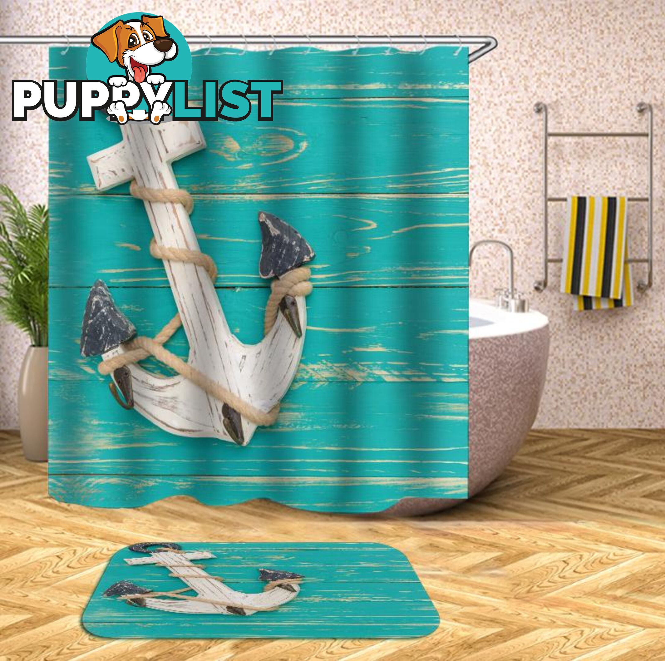 Anchor On Turquoise Deck Shower Curtain - Curtains - 7427045947931