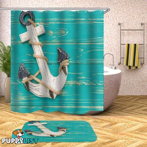 Anchor On Turquoise Deck Shower Curtain - Curtains - 7427045947931