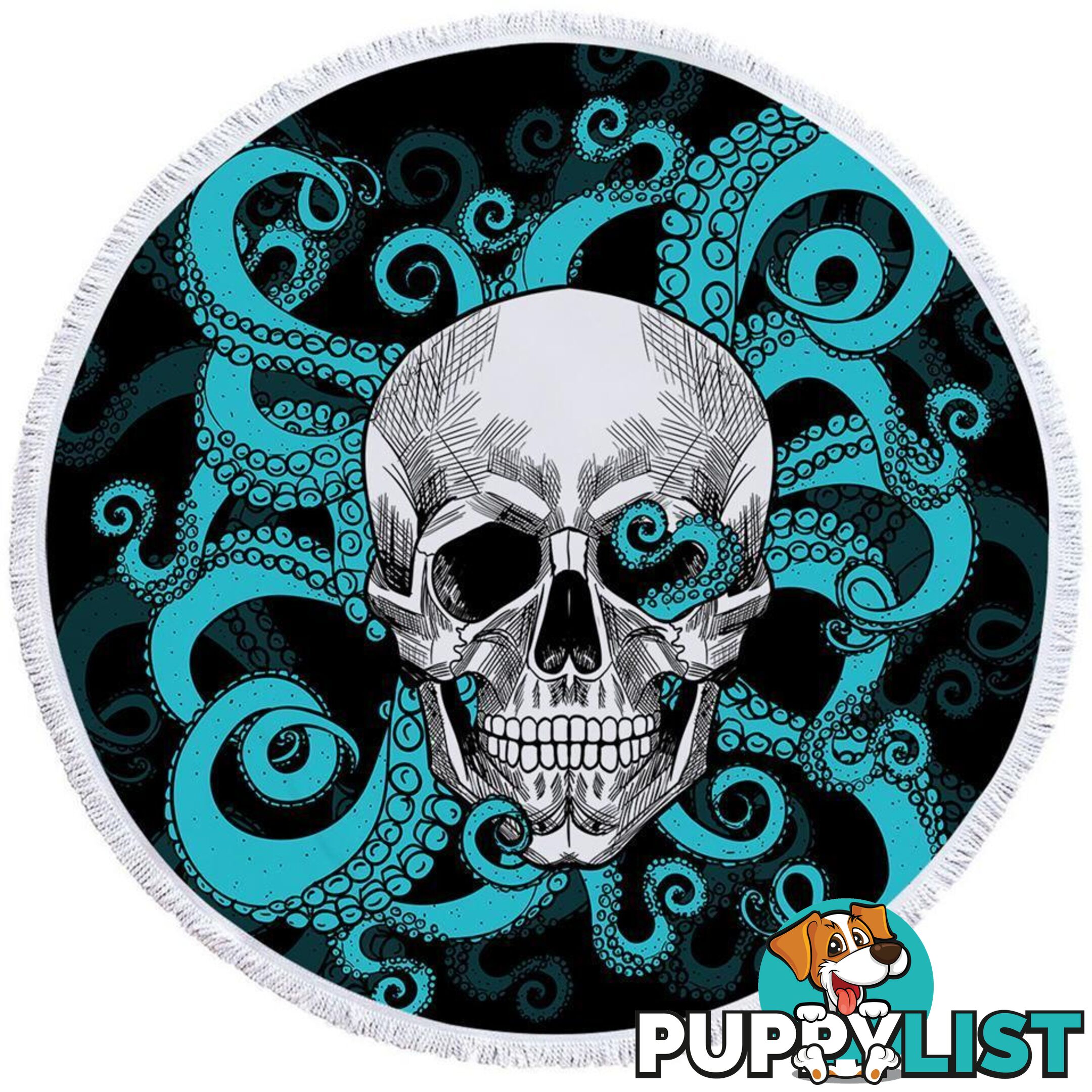 Skulls and Turquoise Octopus Beach Towel - Towel - 7427046322058