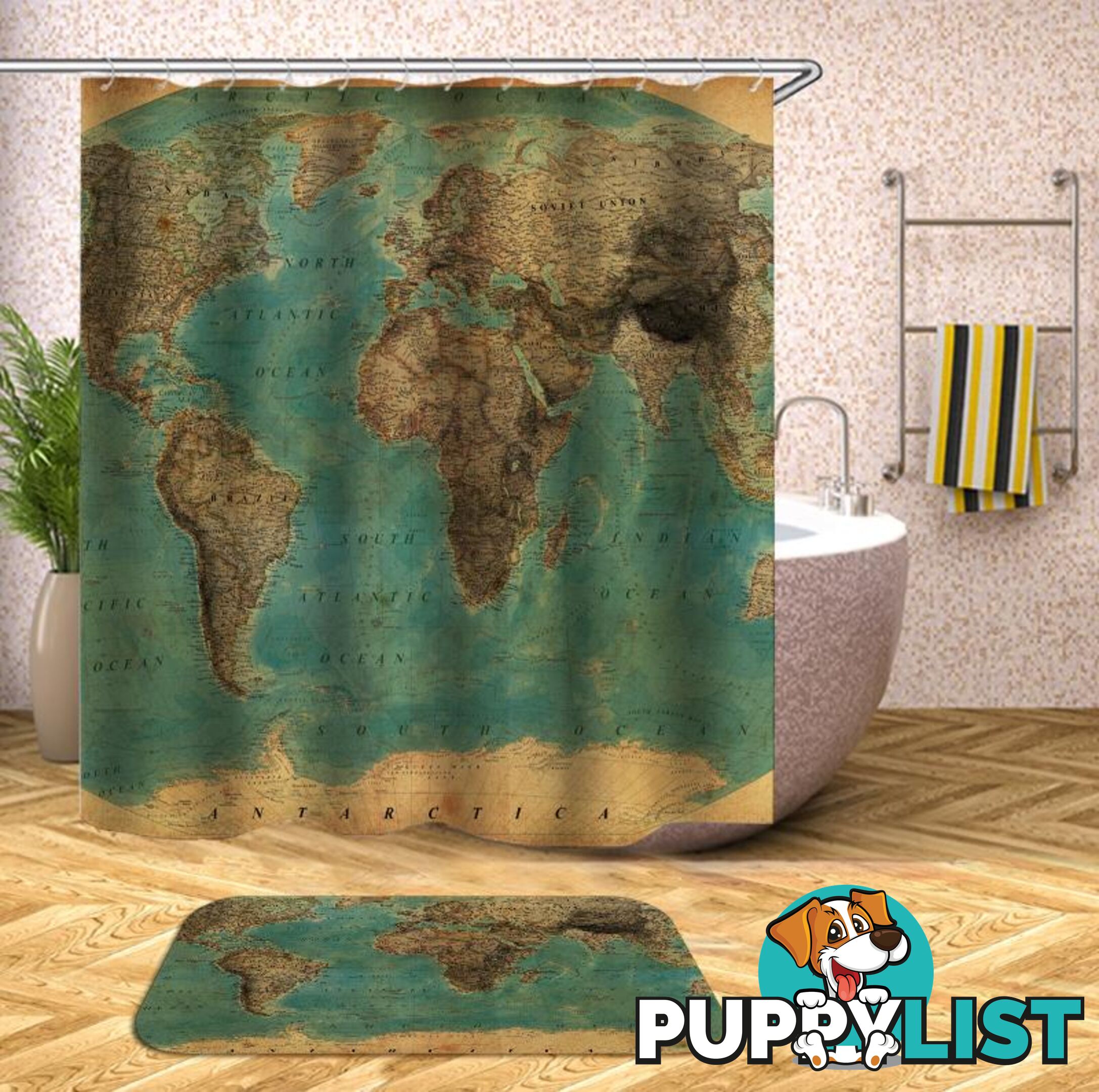 Embossment World Map Shower Curtain - Curtain - 7427046006422