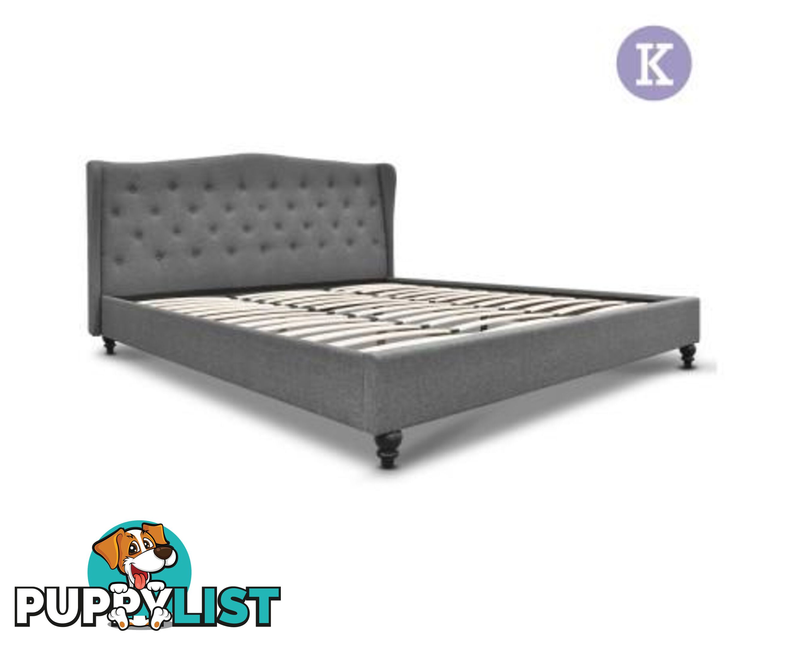 King Fabric Bed Frame with Headboard Grey - Artiss - 4344744398884