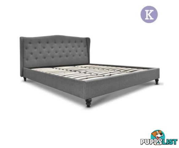 King Fabric Bed Frame with Headboard Grey - Artiss - 4344744398884