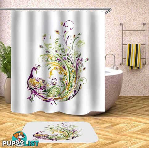 Green Yellow Purple Peacock Shower Curtain - Curtains - 7427045951730