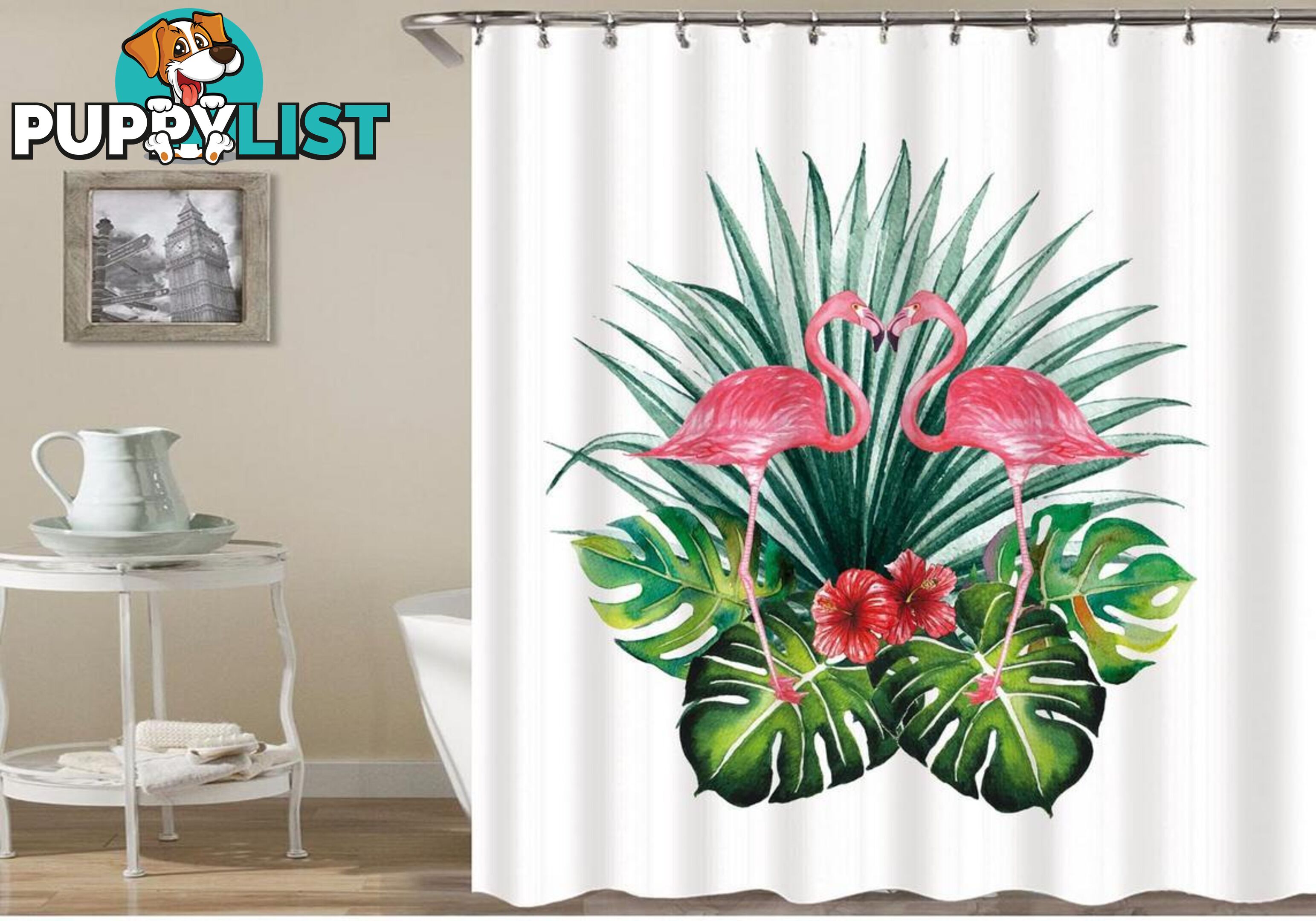 Flamingos In The Tropic Shower Curtain - Curtain - 7427045918740