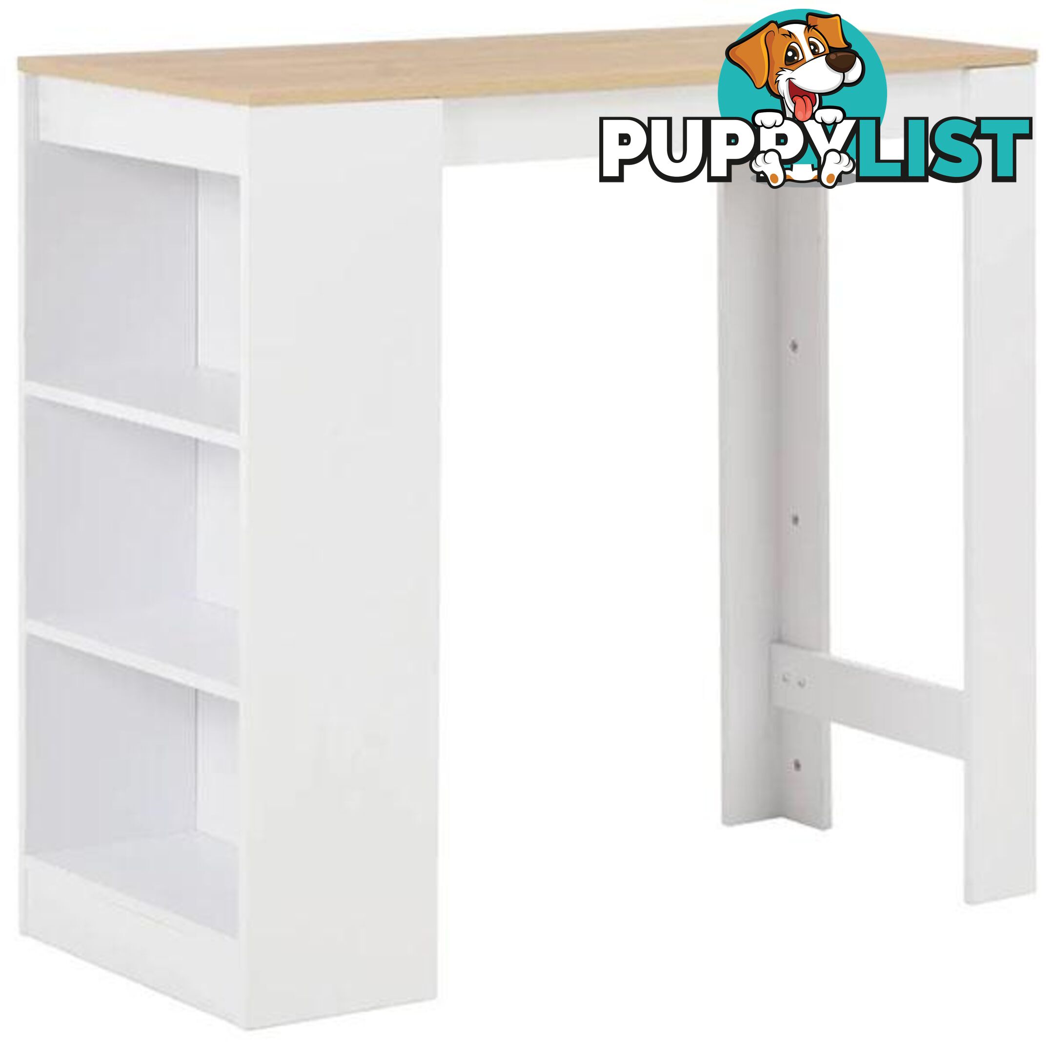 White Bar Table with Wood Top and Shelves - Unbranded - 9476062107970