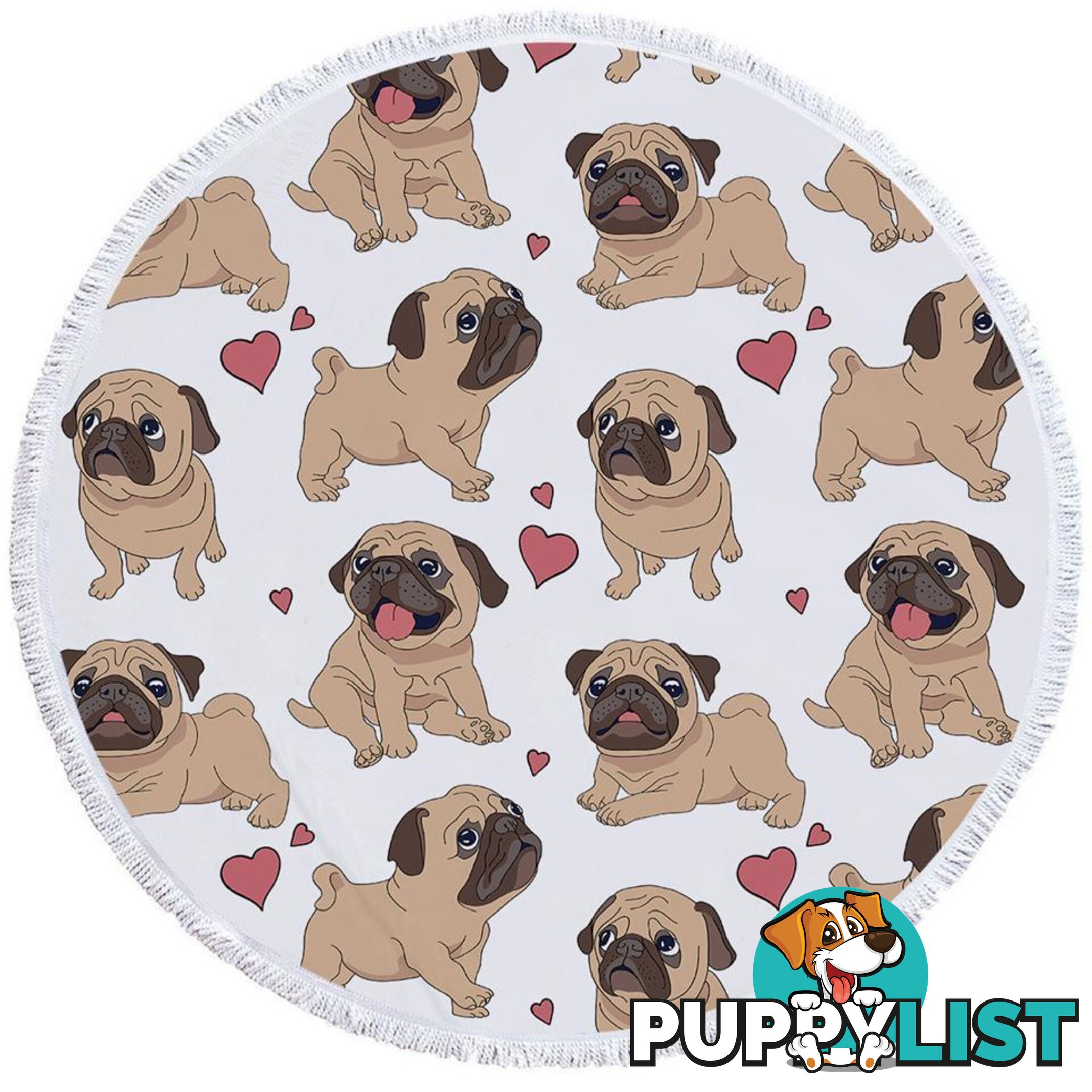 Sweet Pug Pattern Beach Towel - Towel - 7427046311915