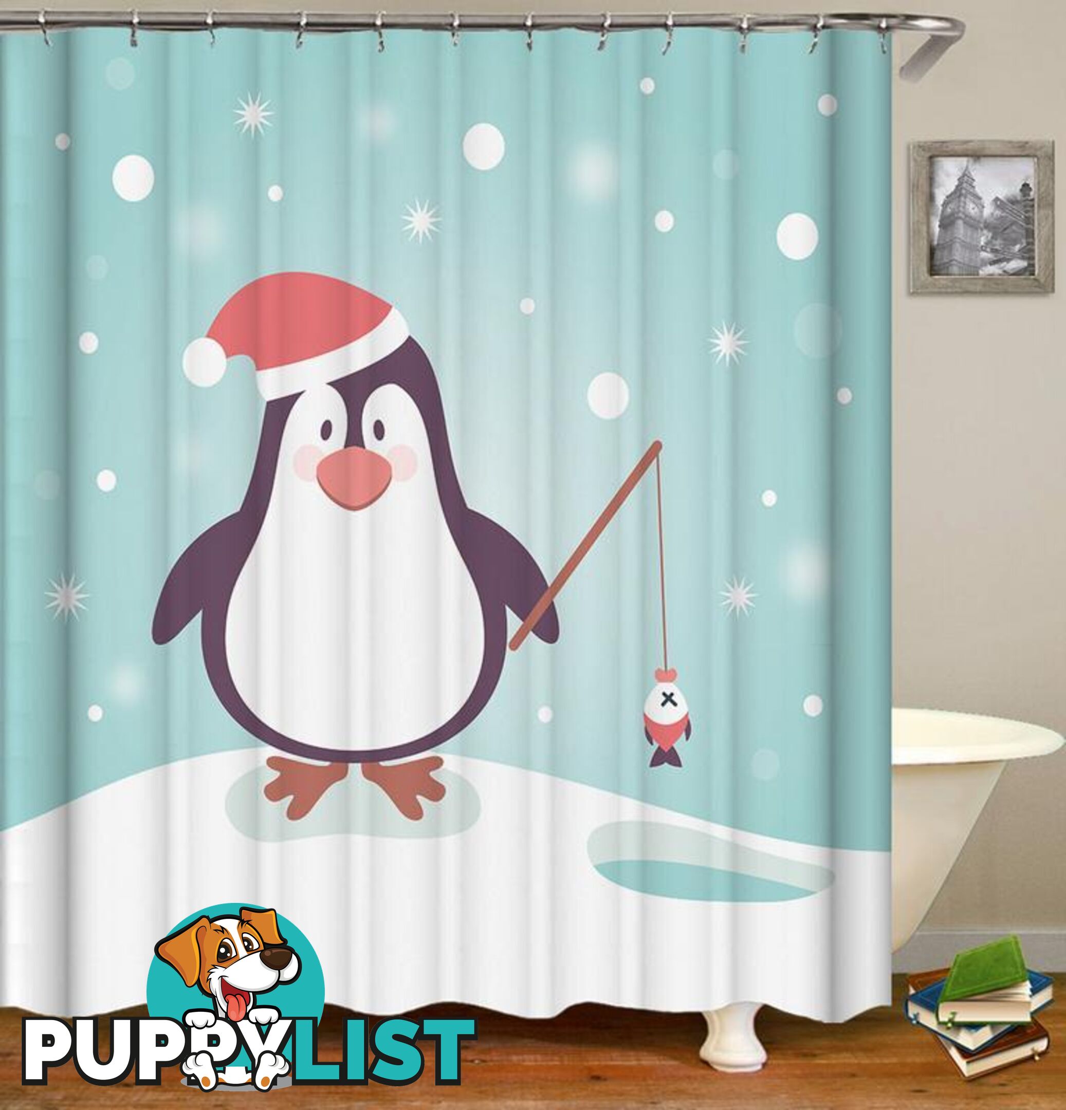 Cute Penguin With Santa Hat Shower Curtain - Curtain - 7427046018159