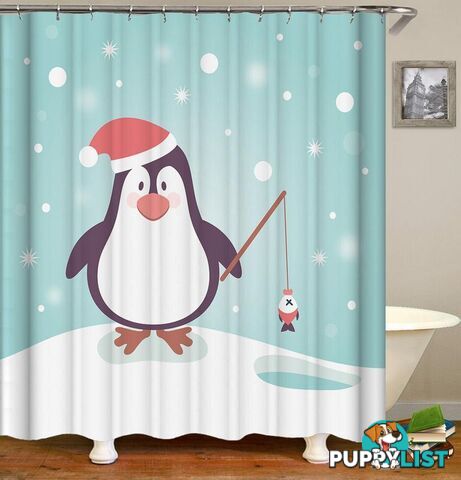 Cute Penguin With Santa Hat Shower Curtain - Curtain - 7427046018159