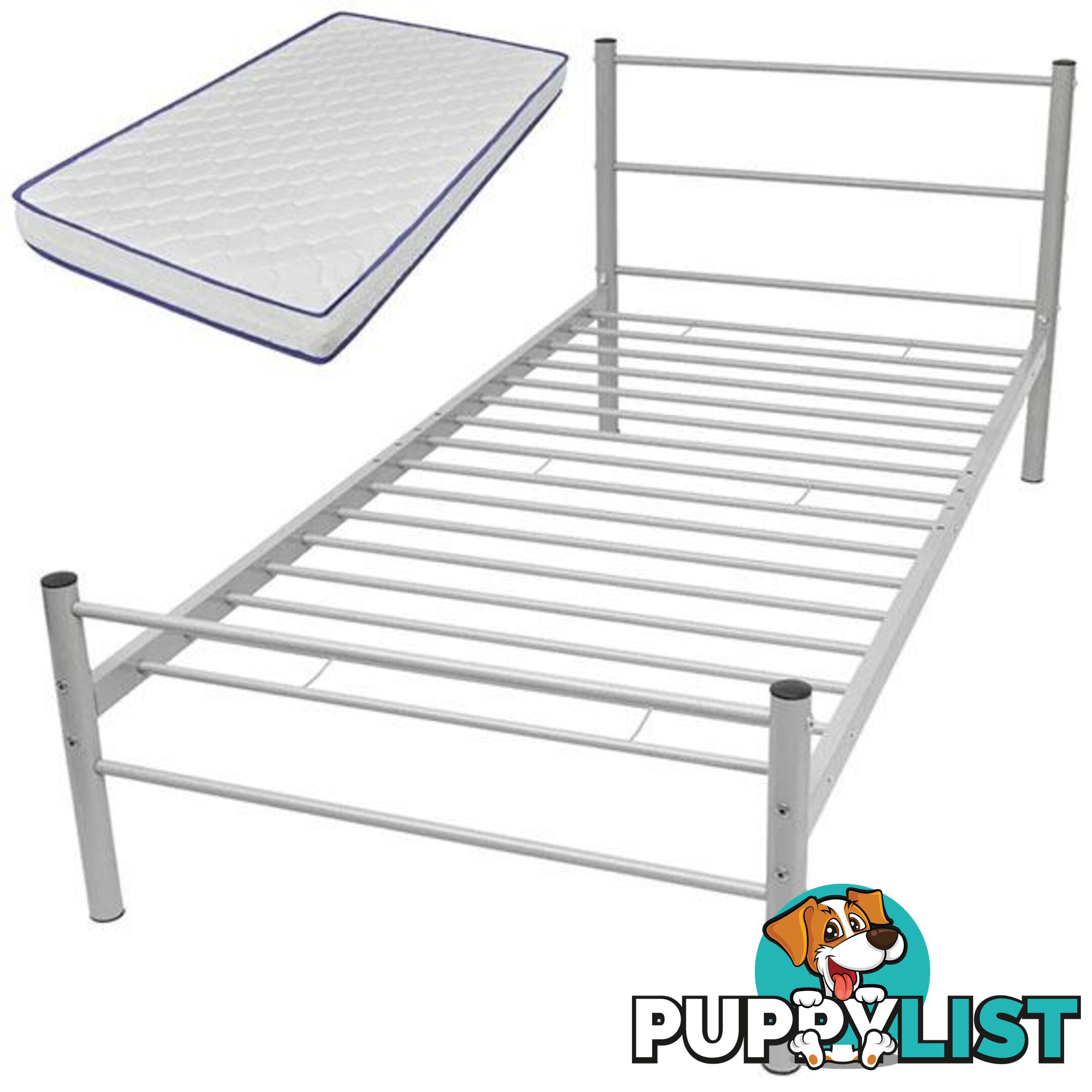 Metal Bed with Memory Foam Mattress White King Single - Unbranded - 9476062107819