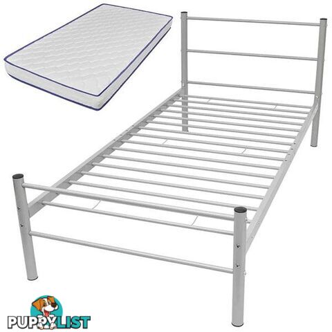 Metal Bed with Memory Foam Mattress White King Single - Unbranded - 9476062107819