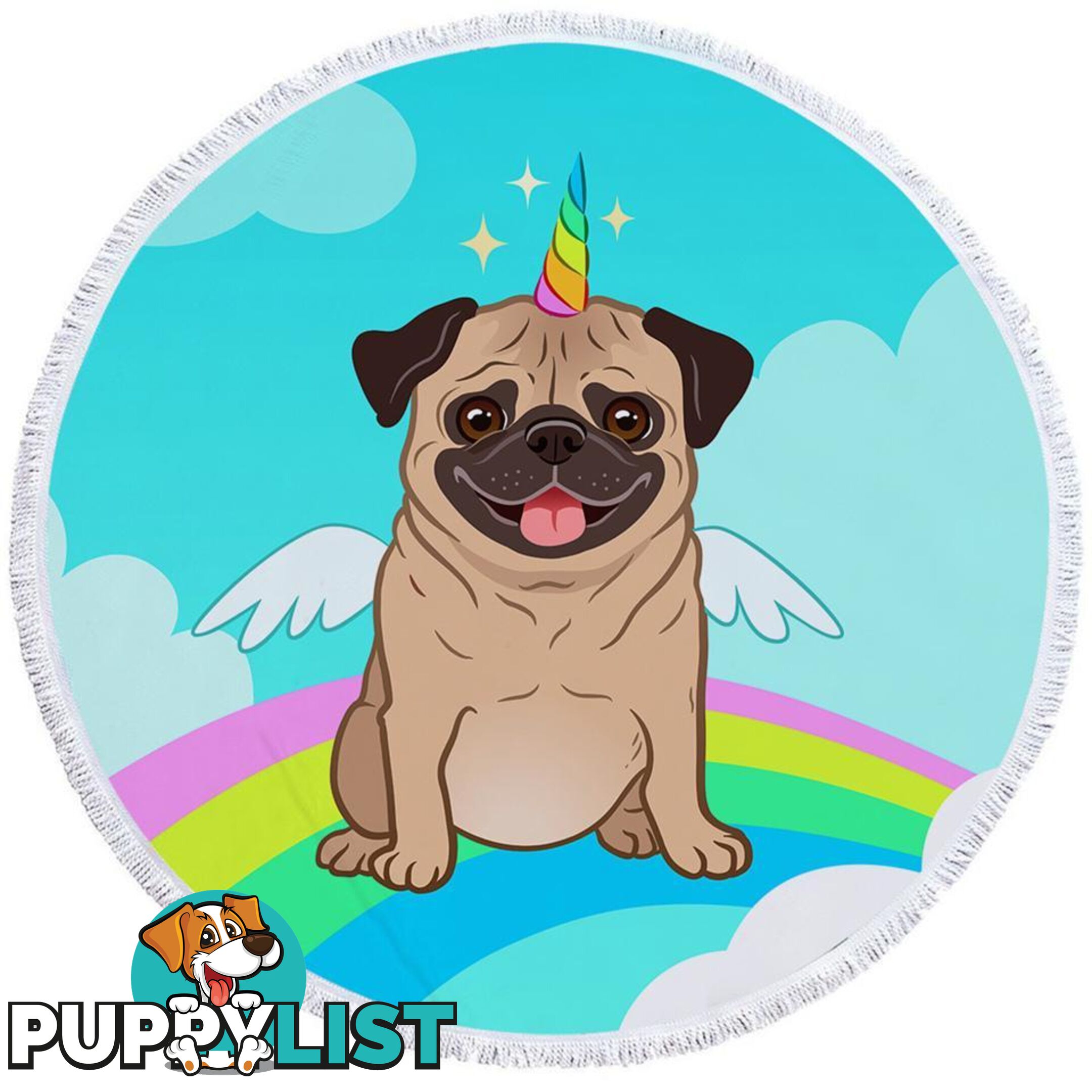 Cute Unicorn Pug Beach Towel - Towel - 7427046340151