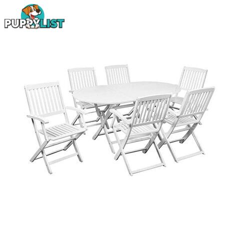 7 Piece Folding Outdoor Dining Set Solid Acacia Wood White - Unbranded - 8718475622284