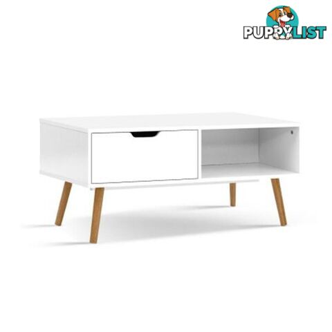 Coffee Table Storage Drawer Open Shelf Wooden Legs Scandinavian White - Artiss - 9350062227282