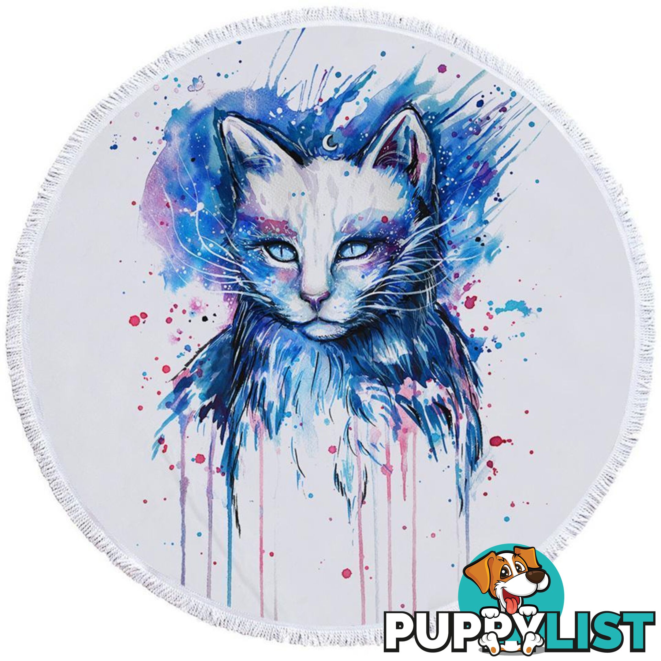 Blue Art Painting Cat Beach Towel - Towel - 7427046330503