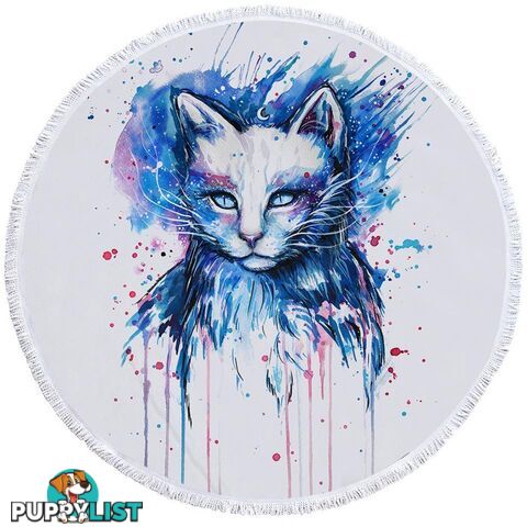 Blue Art Painting Cat Beach Towel - Towel - 7427046330503