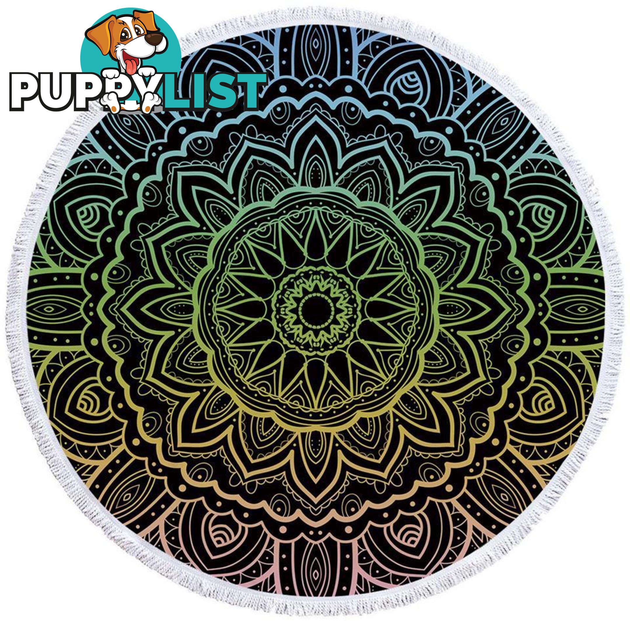 Mandala Over Black Beach Towel - Towel - 7427046321570