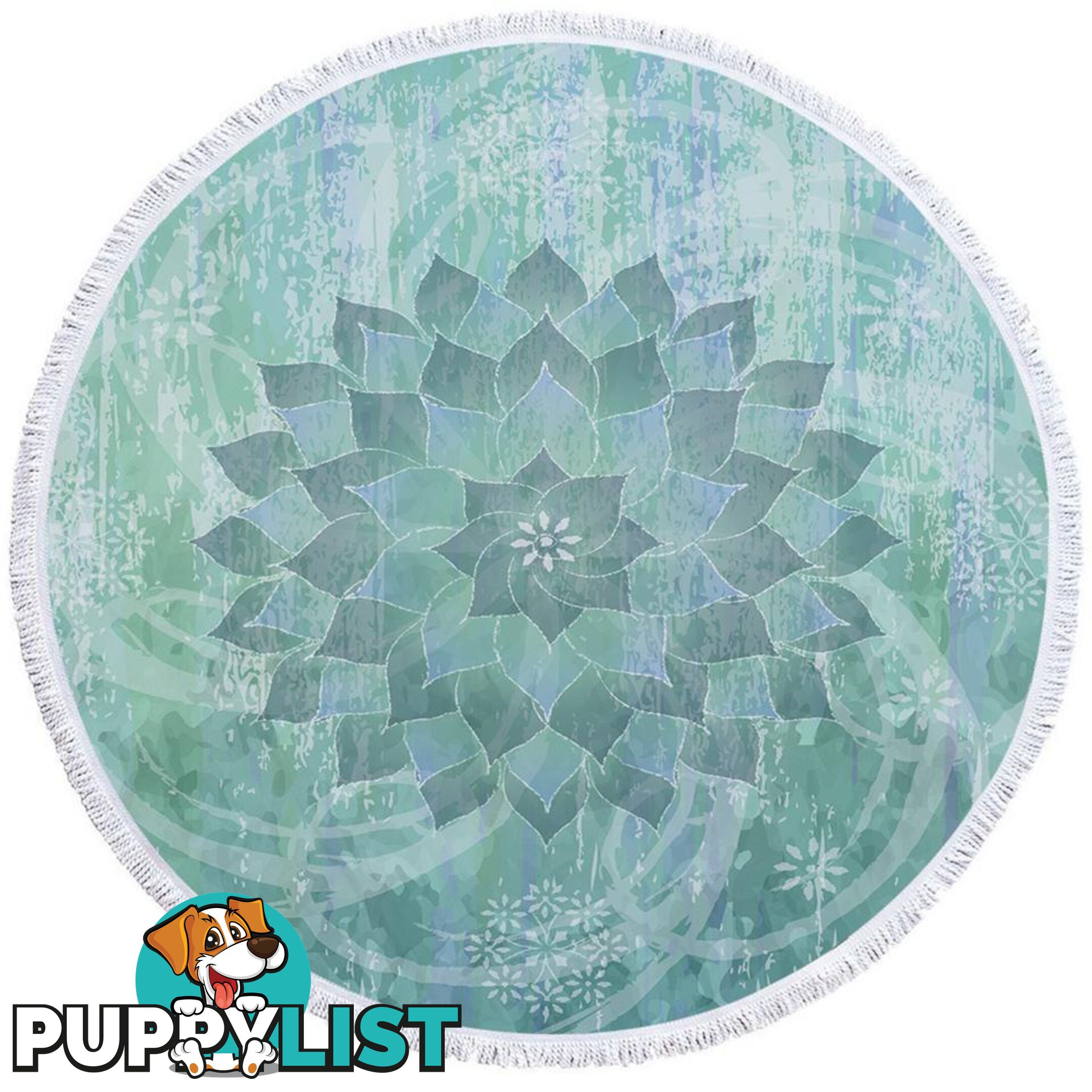 Teal Blue Turquoise Leaf Circle Beach Towel - Towel - 7427046321006