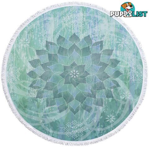 Teal Blue Turquoise Leaf Circle Beach Towel - Towel - 7427046321006