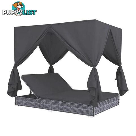 Outdoor Lounge Bed With Curtains Pe Rattan Grey - Unbranded - 8718475739777