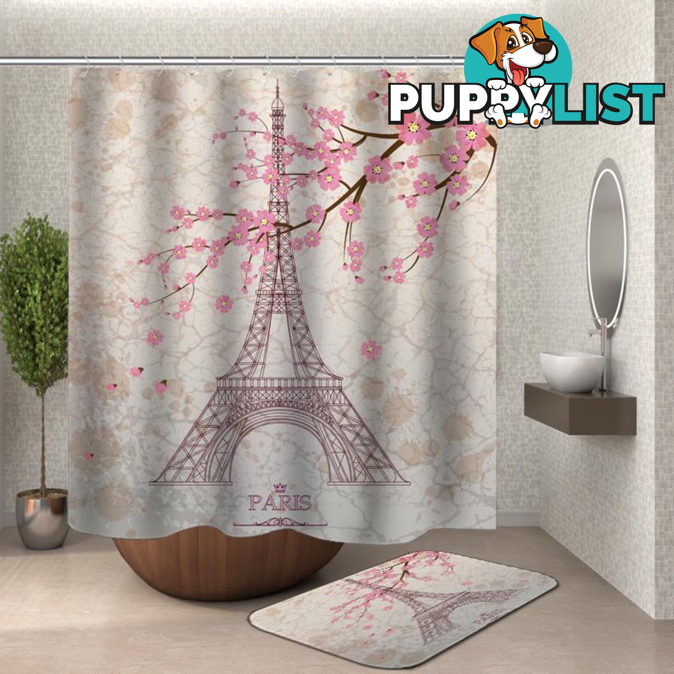 Eiffel Tower Paris Cherry Blossom Shower Curtain - Curtain - 7427046114660