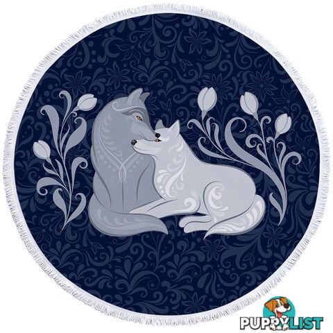 Blue Flowers and Wolfs Beach Towel - Towel - 7427046307840