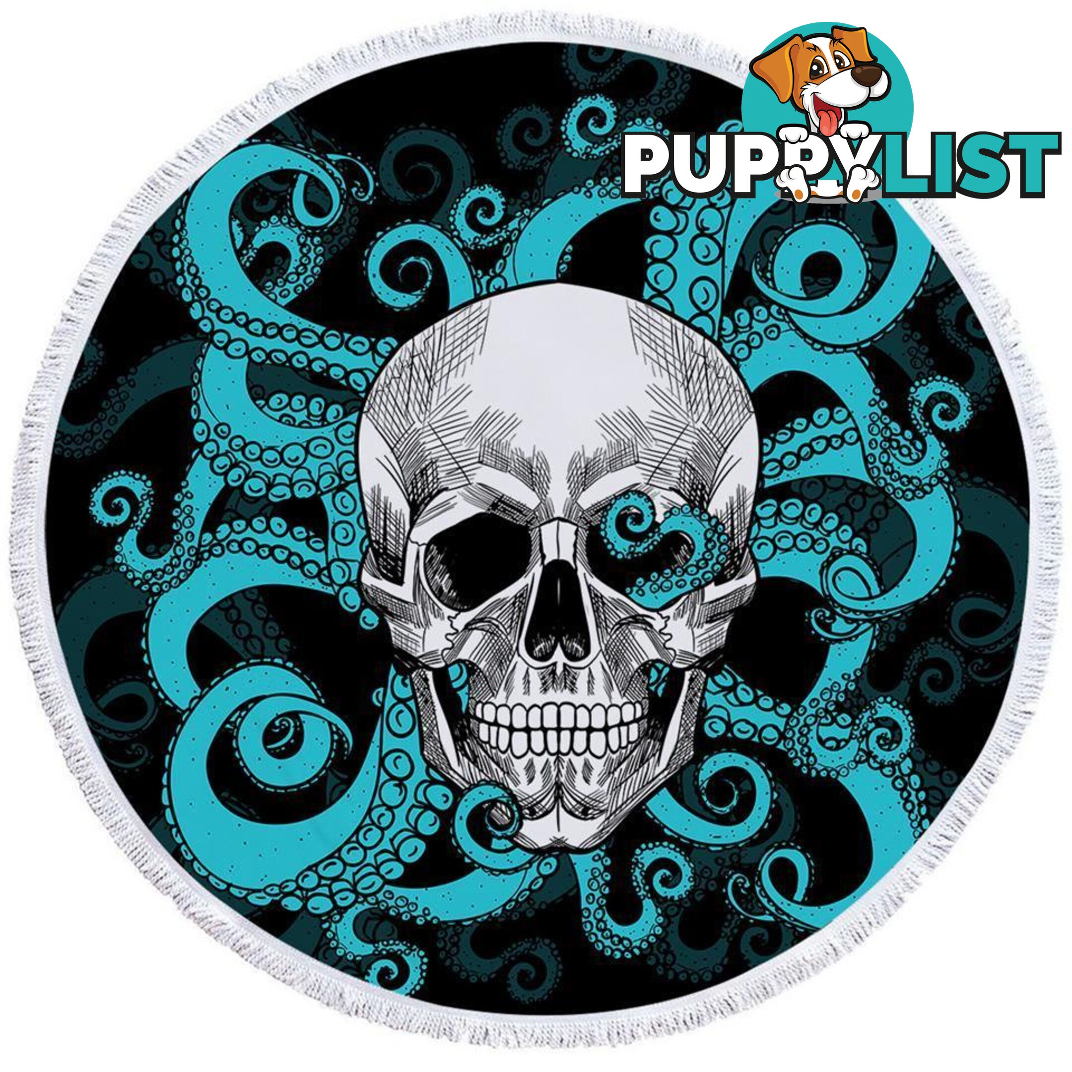 Skulls and Turquoise Octopus Beach Towel - Towel - 7427046322041