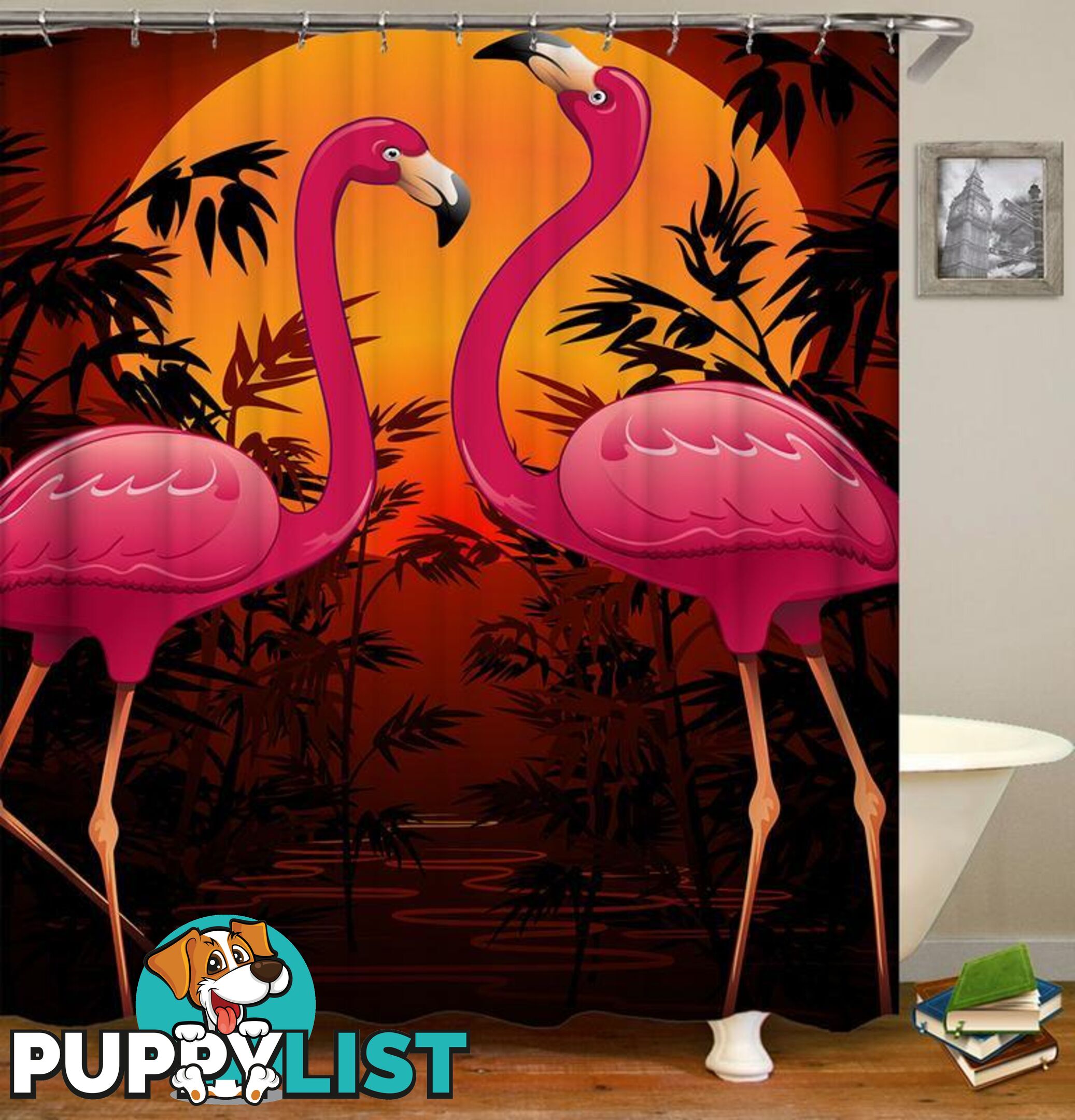 Tropical Sunset Flamingos Shower Curtain - Curtain - 7427046012423