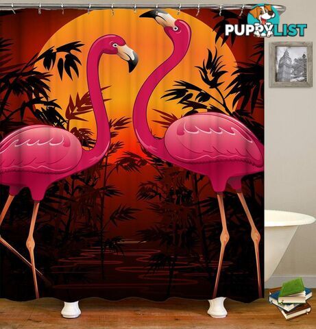 Tropical Sunset Flamingos Shower Curtain - Curtain - 7427046012423