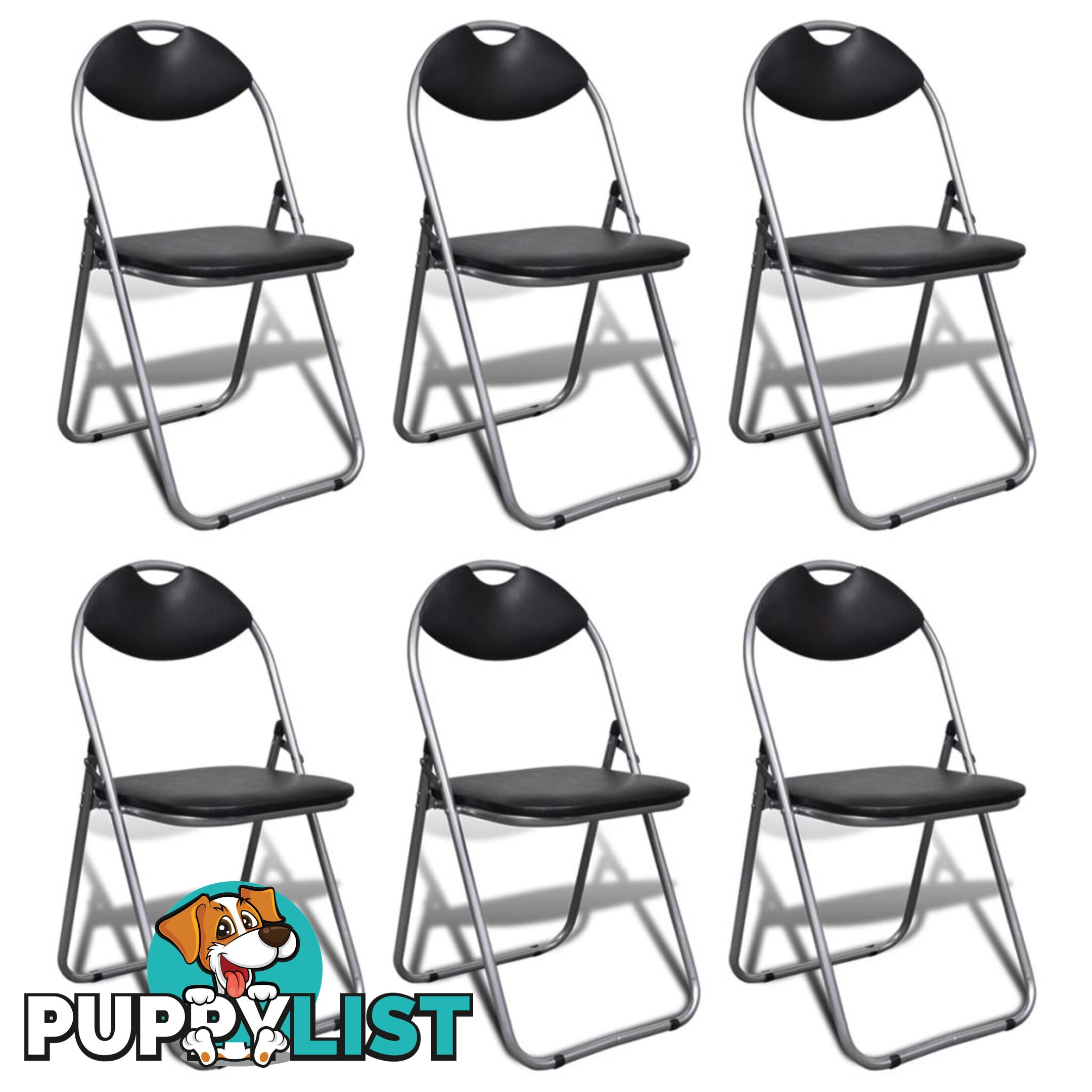 Dining Chairs Foldable With Steel Frame (6 Pcs) - Black - Unbranded - 7427046379045