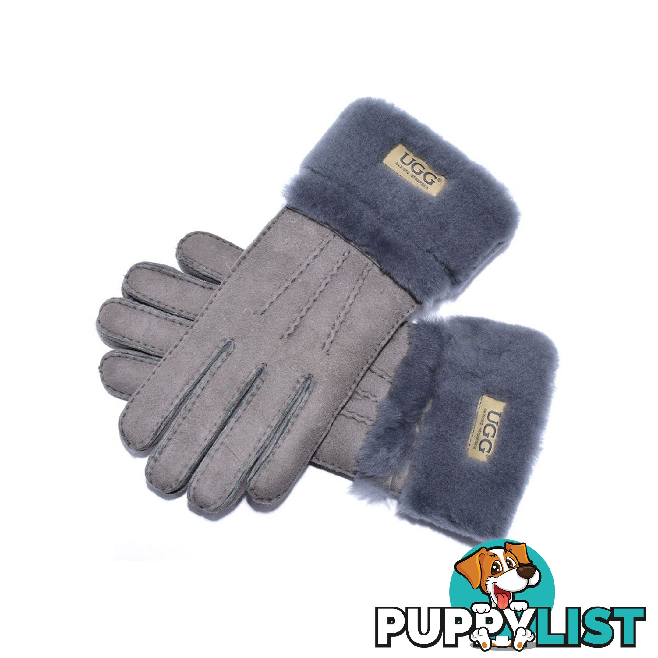 UGG Sheepskin Leather Double Cuff Gloves Grey Womens (Cora) - UGG - 822427525375