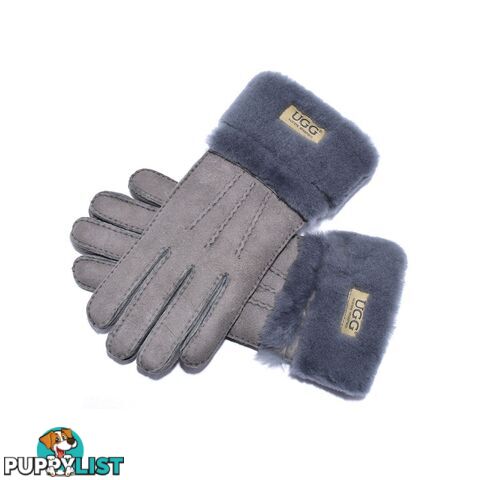 UGG Sheepskin Leather Double Cuff Gloves Grey Womens (Cora) - UGG - 822427525375