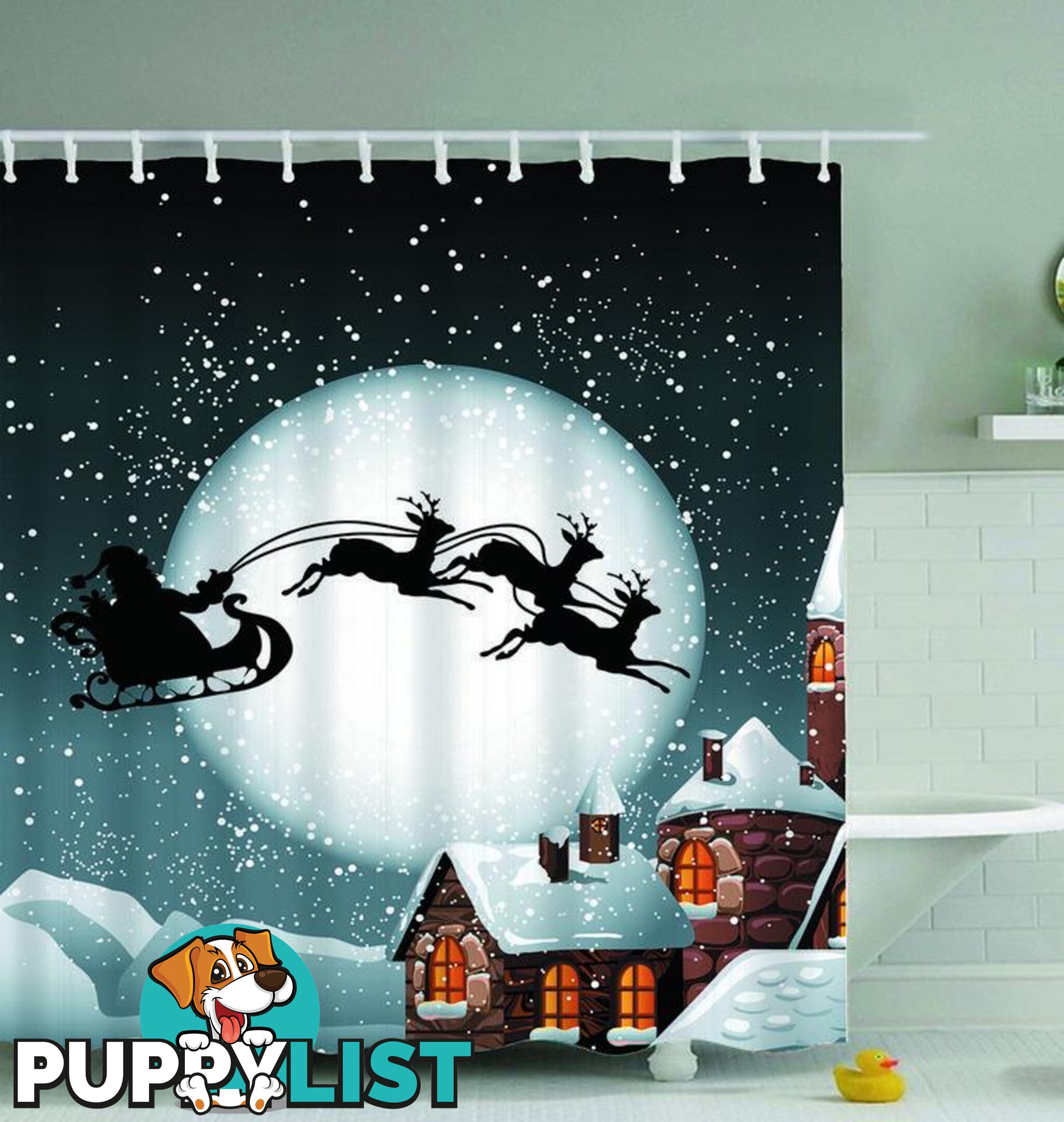 Santa's Reindeer Sleigh Shower Curtain - Curtain - 7427045965775