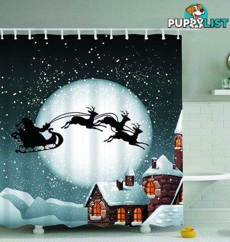 Santa's Reindeer Sleigh Shower Curtain - Curtain - 7427045965775