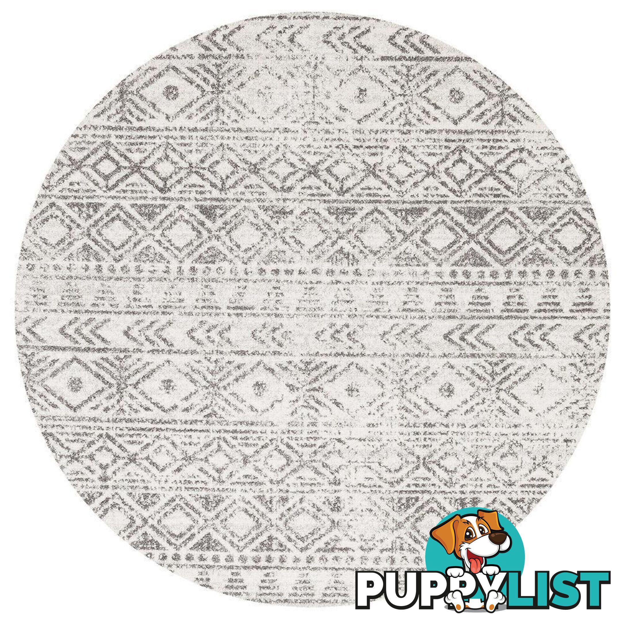 Oasis Ismail White Grey Rustic Round Rug - Unbranded - 9375321846547