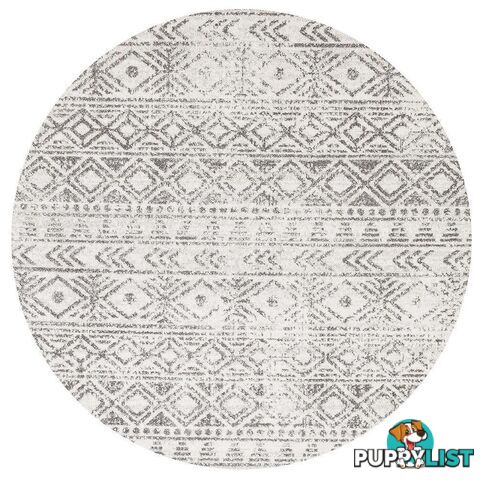 Oasis Ismail White Grey Rustic Round Rug - Unbranded - 9375321846547