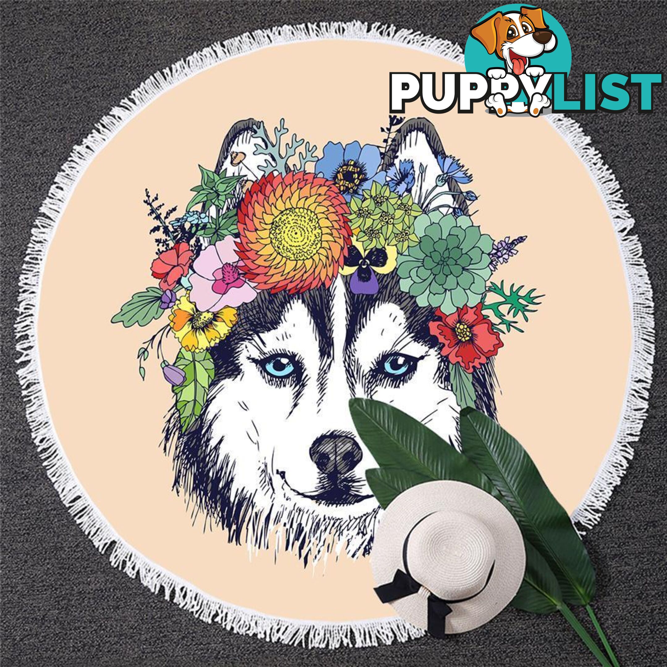 Floral Wolf Beach Towel - Towel - 7427046332965