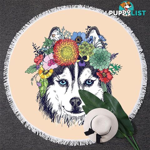 Floral Wolf Beach Towel - Towel - 7427046332965