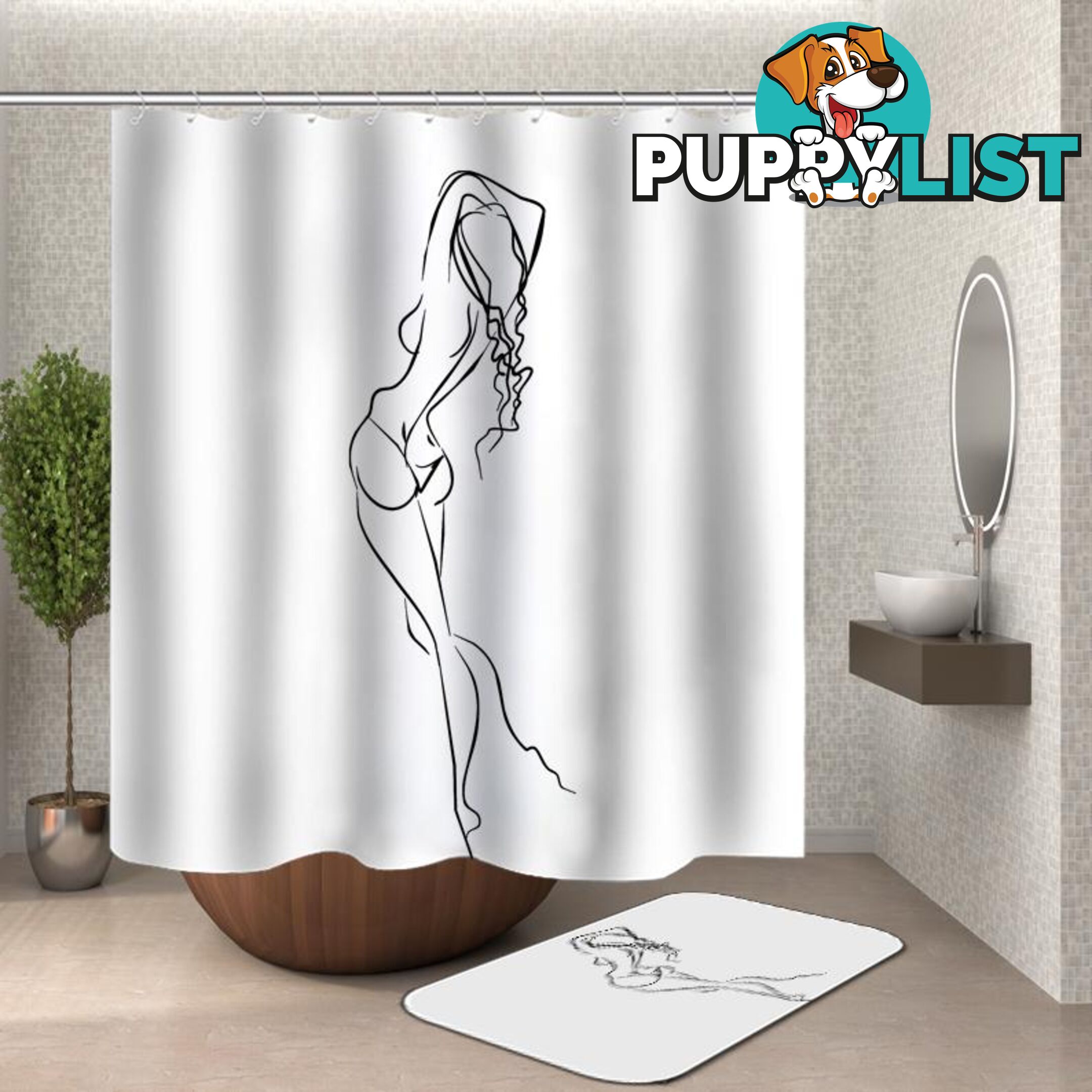 Line Drawing Sexy Woman Shower Curtain - Curtain - 7427046103213