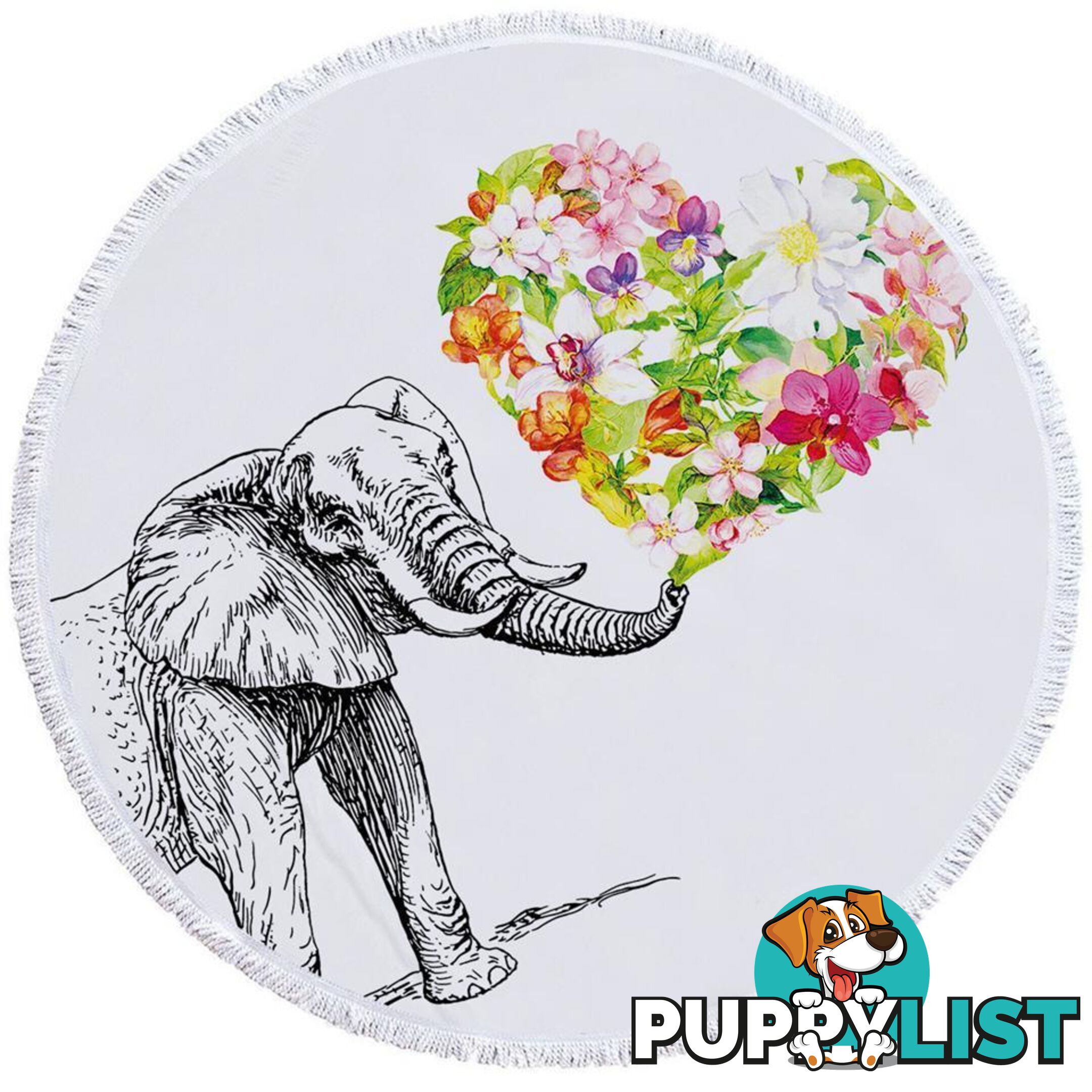 Heart of Flowers and Elephant Beach Towel - Towel - 7427046328746