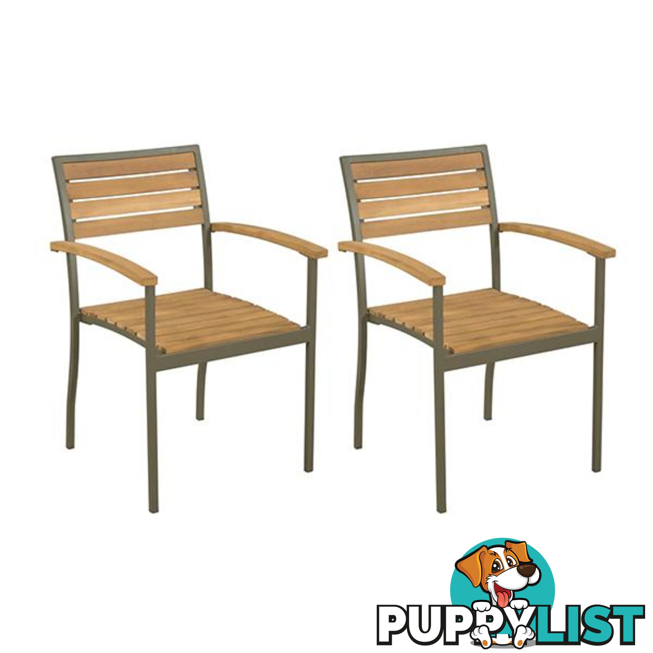 Stackable Outdoor Chairs 2 Pcs Solid Acacia Wood And Steel - Chair - 7427005879036