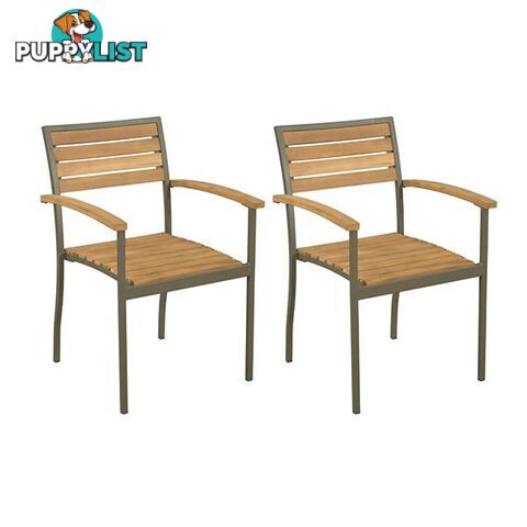 Stackable Outdoor Chairs 2 Pcs Solid Acacia Wood And Steel - Chair - 7427005879036